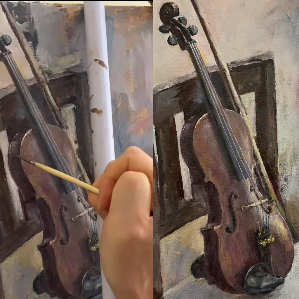 Violin still life oil painting time lapse video