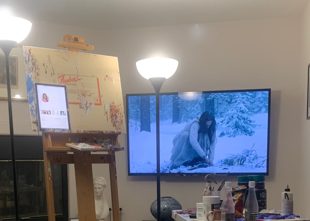 Watching movies while painting